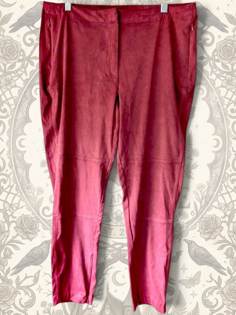 Dark Academia Burgundy Faux Suede Moto Pants Ankle Zip Skinny Cupio L